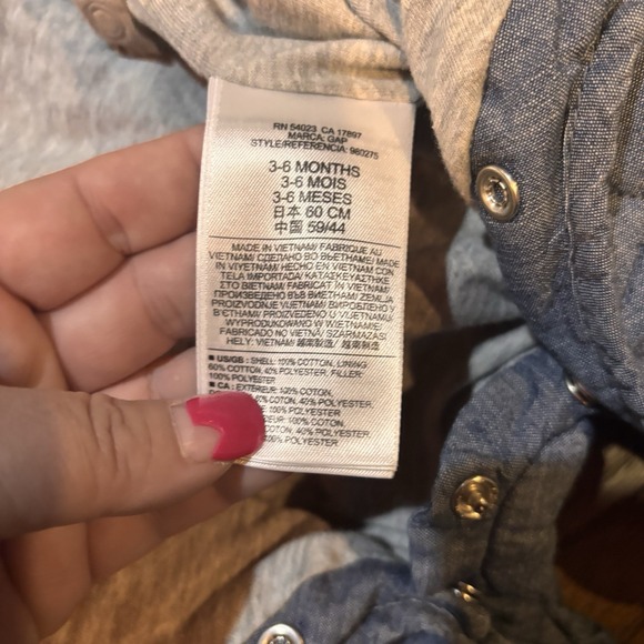 babyGap Quilted Hooded Bunting‎ Suit 3-6 Months Gray One-Piece Bear Ears Blue - Picture 5 of 6